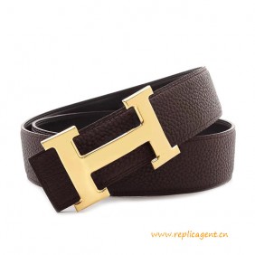 High Quality Reversible Leather Belt Dark Coffee with H Buckle