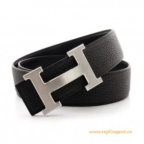 High Quality Reversible Leather Belt Charm Black with H Buckle