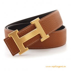 High Quality Reversible Leather Belt Brown with H Buckle