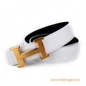Original Design Reversible Leather Belt Snow White with H Buckle