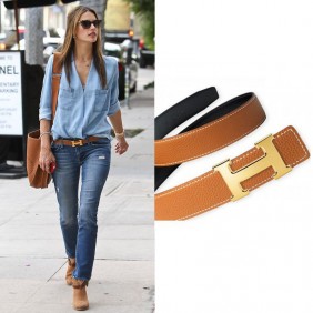 High Quality Togo Leather Reversible Belt with H Buckle