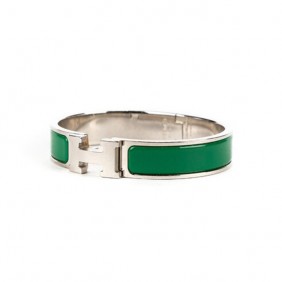 High Quality H Narrow Bracelet with Dark Green Enamel