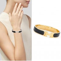 High Quality H Narrow Bracelet with Black Enamel