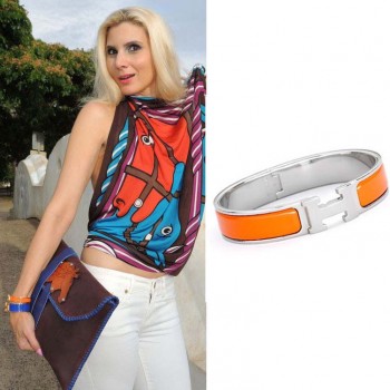 High Quality H Narrow Bracelet with Orange Enamel