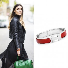 High Quality H Narrow Bracelet with Red Enamel